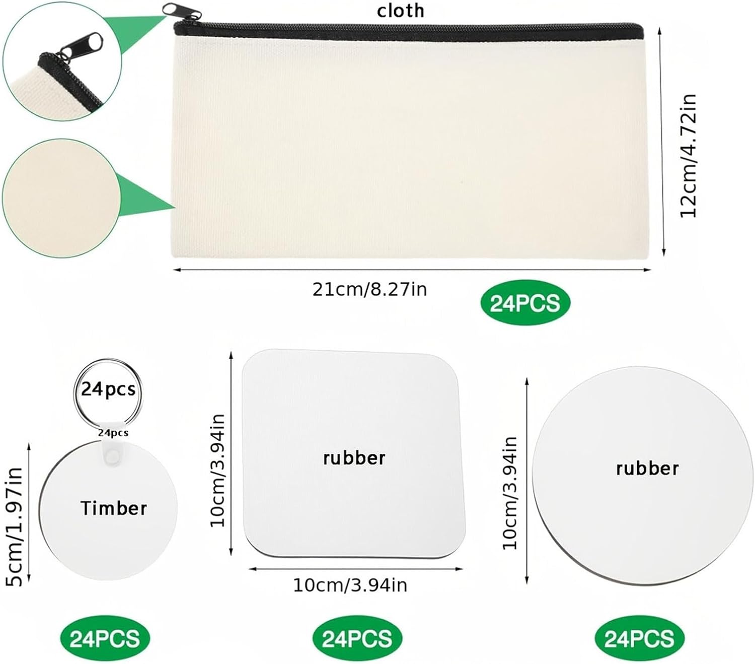 144 個の化粧バッグブランクパーソナライズ化粧品ポーチアクセサリー長方形と円コースター旅行メイクオーガナイザー