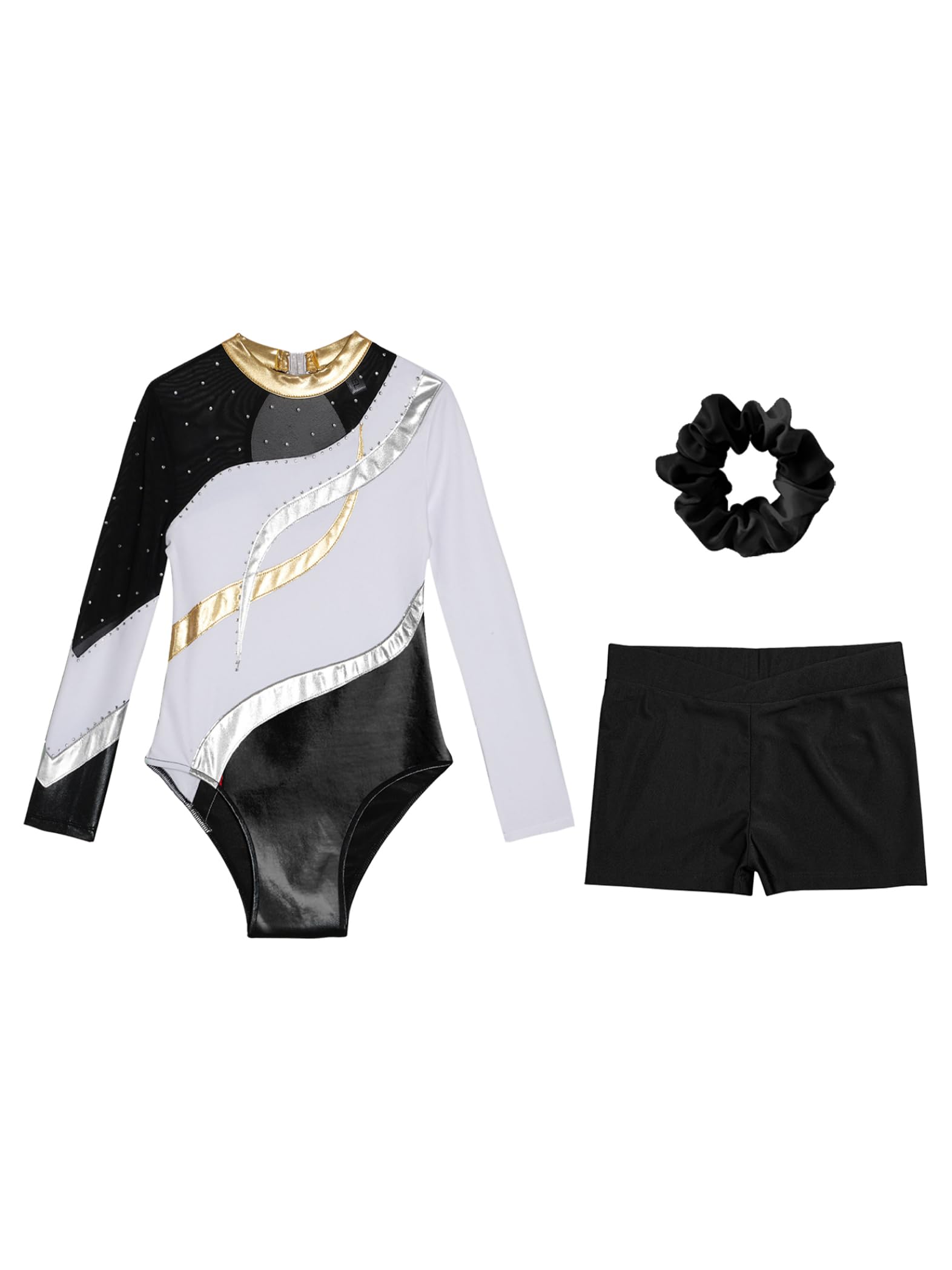 Turnanzug Mädchen Langarm Gymnastikanzug Mit Hose Und Haarband 3-teiliges Gymnastik-outfit Wettkampf