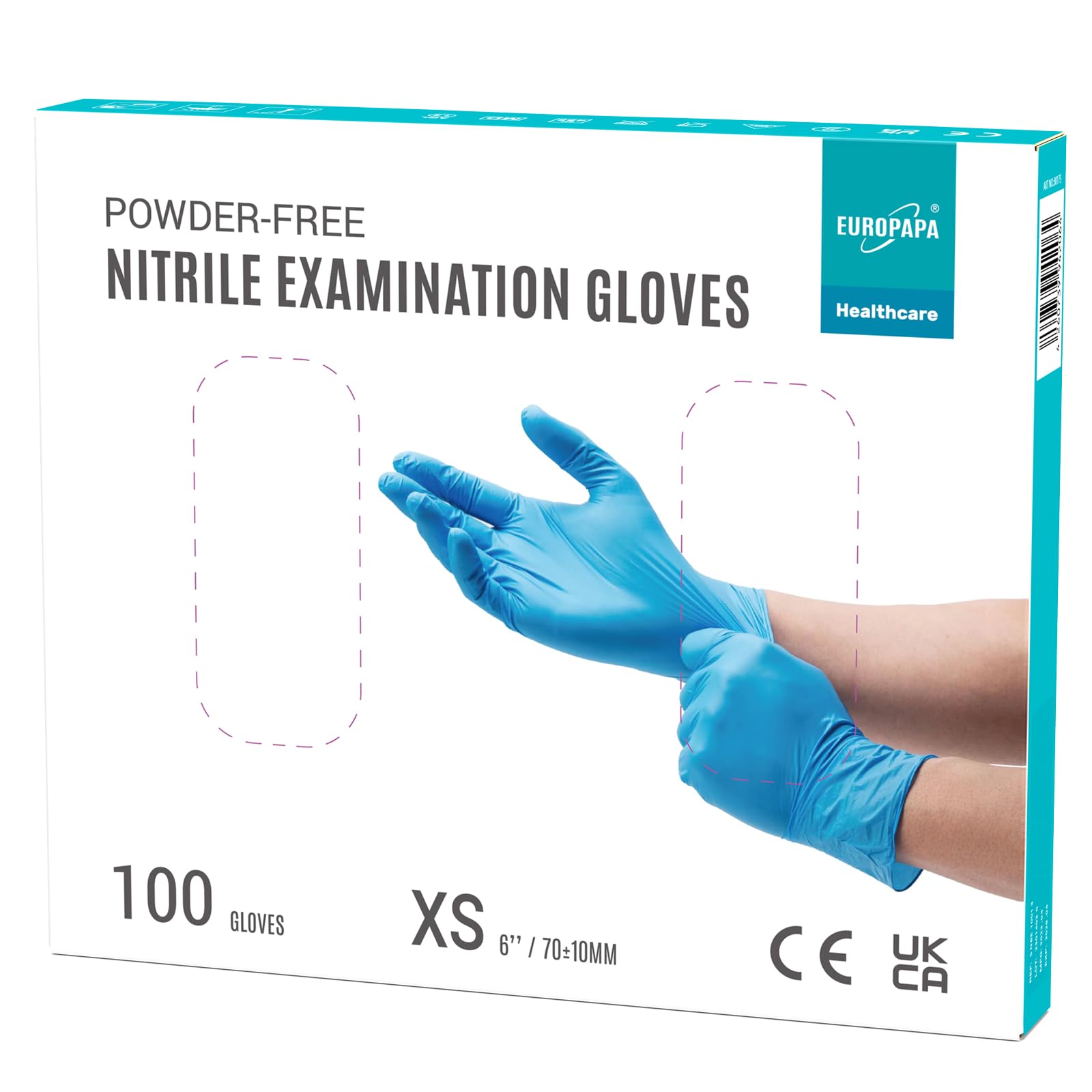 EUROPAPA® - 100 Guanti Monouso In Nitrile, Senza Lattice, Non Sterili (XS, Blu)