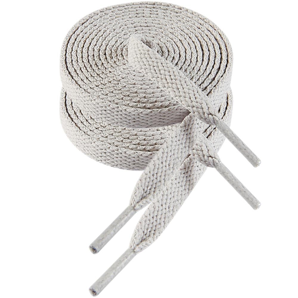 VSUDO Schnürsenkel Weißgrau 180 cm Flach – 8mm Breite Schnürsenkel für Sneaker, Sportschuhe, Kinderschuhe – White Gray Shoelaces, Ersatz Schuhband für Damen & Herren (1 Paar-Weißgrau-180cm)