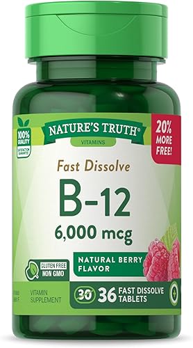 Nature's Truth Vitamina B-12 6000 Mcg, Pestañas de disolución rápida, sabor natural a bayas