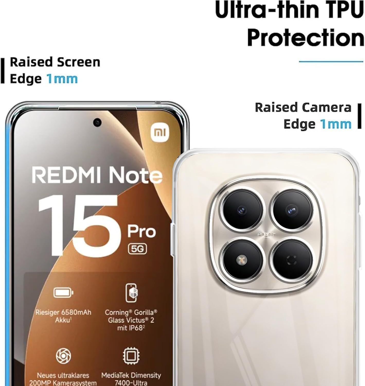 Captor Cover Xiaomi Redmi Note 15 Pro 5G, Custodia Trasparente in Silicone Morbido, Sottile, Anti-Graffio, Protezione Fotocamera, Anti-Ingiallimento, Resistente per Cover Redmi Note 15 Pro 5G