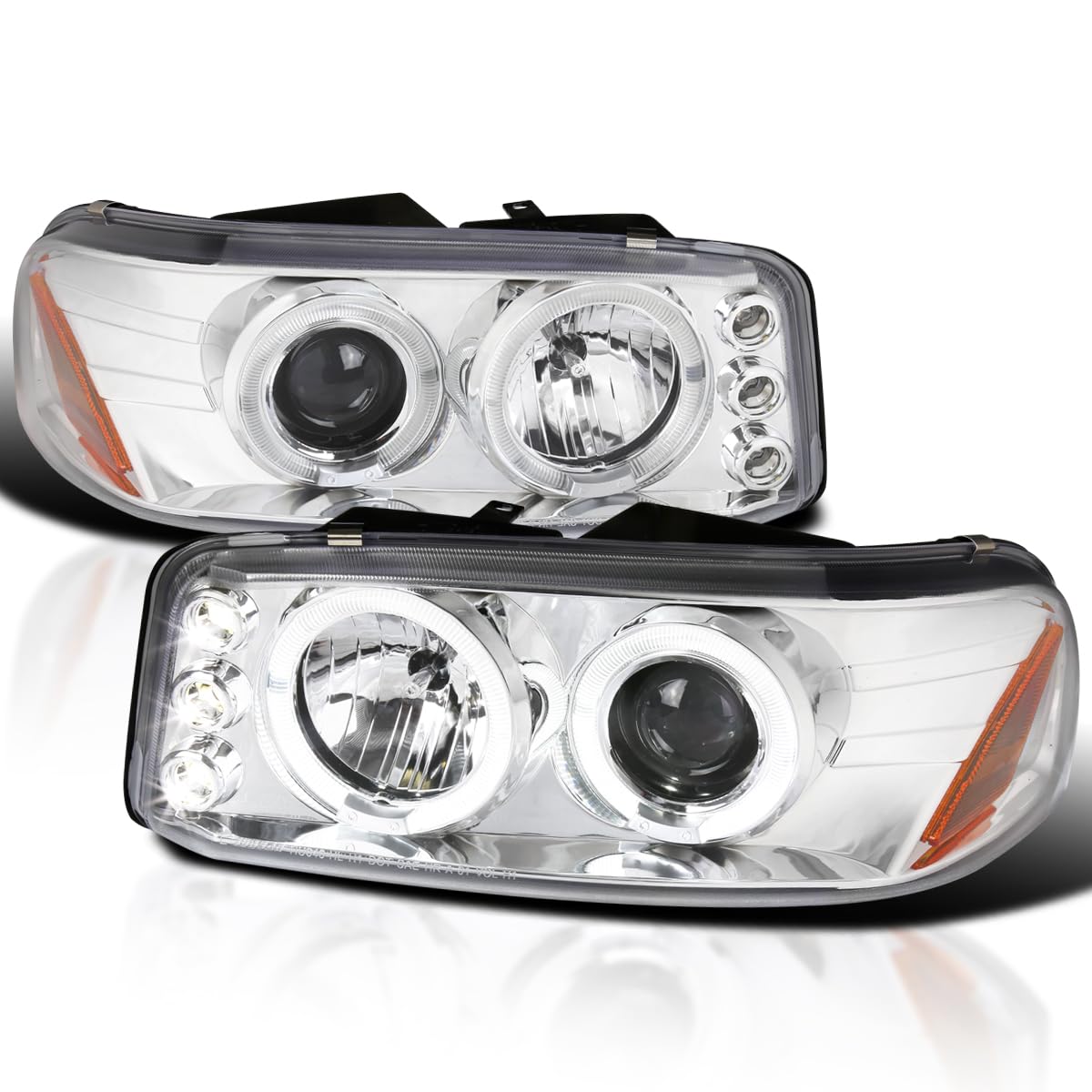 SPEC-D TUNING Chrome Housing Clear Lens Projector Headlights LED Compatible with 1999-2006 GMC Sierra Yukon Denali 1500/2500/3500, Left + Right Pair