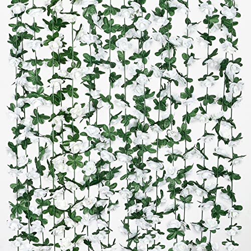 Weldomcor Lot de 8 Guirlandes Roses Artificielles 2,45 M Lierre Artificial Guirlande Vignes Suspendus Fleurs en Soie pour DéCoration Arche de Mariage Maison...