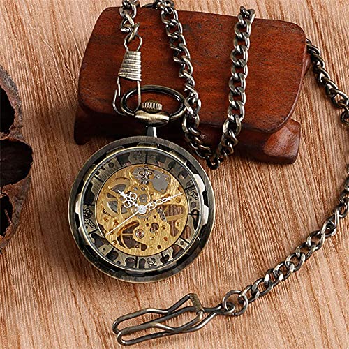 Reloj de bolsillo mecánico que evita pilas con estilo de bronce retro 6