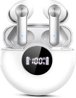 Tianeer Wireless Earbuds, Bluetooth 5.2 Stereo Headphones, 48H Playtime with LED Power Display, Bluetooth Earbuds with Noise Cancelling Mic, IPX7 Waterproof Deep Bass Earphones for Sports and Work
