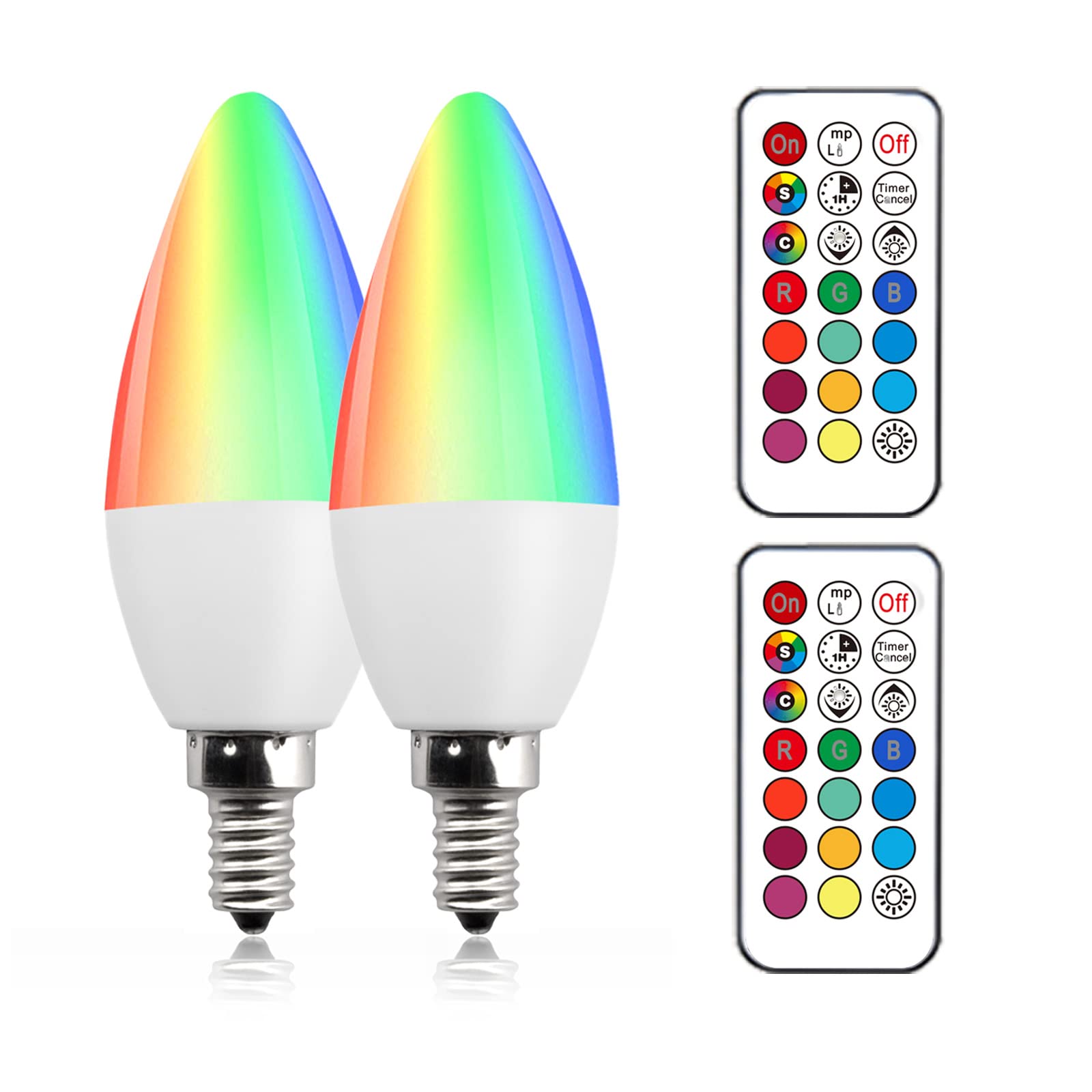 KlarlightC35 E14 Colour Changing LED Bulbs, 3W Dimmable RGB Candle Bulb, E14 LED Warm White 3000K Angle Light Bulb, Memory Function Colour Changing Light Bulbs with Remote Control, Pack of 2
