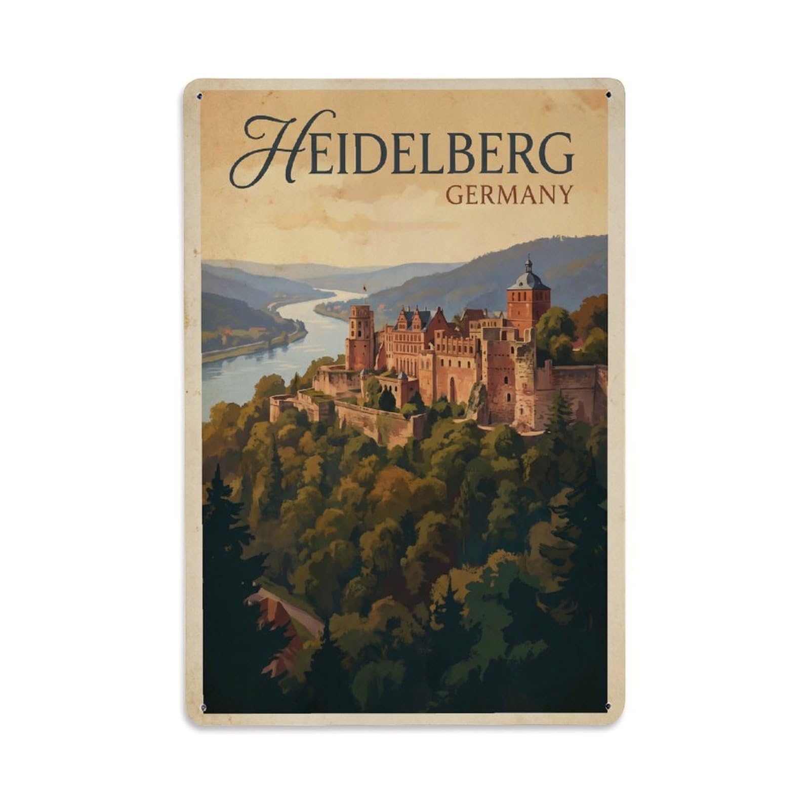 Retro Germany Heidelberg Travel Metal Tin Sign Plaque Wall Decor for Cafe, Club Bar, Office, Garden Metal Poster 8x12Inch