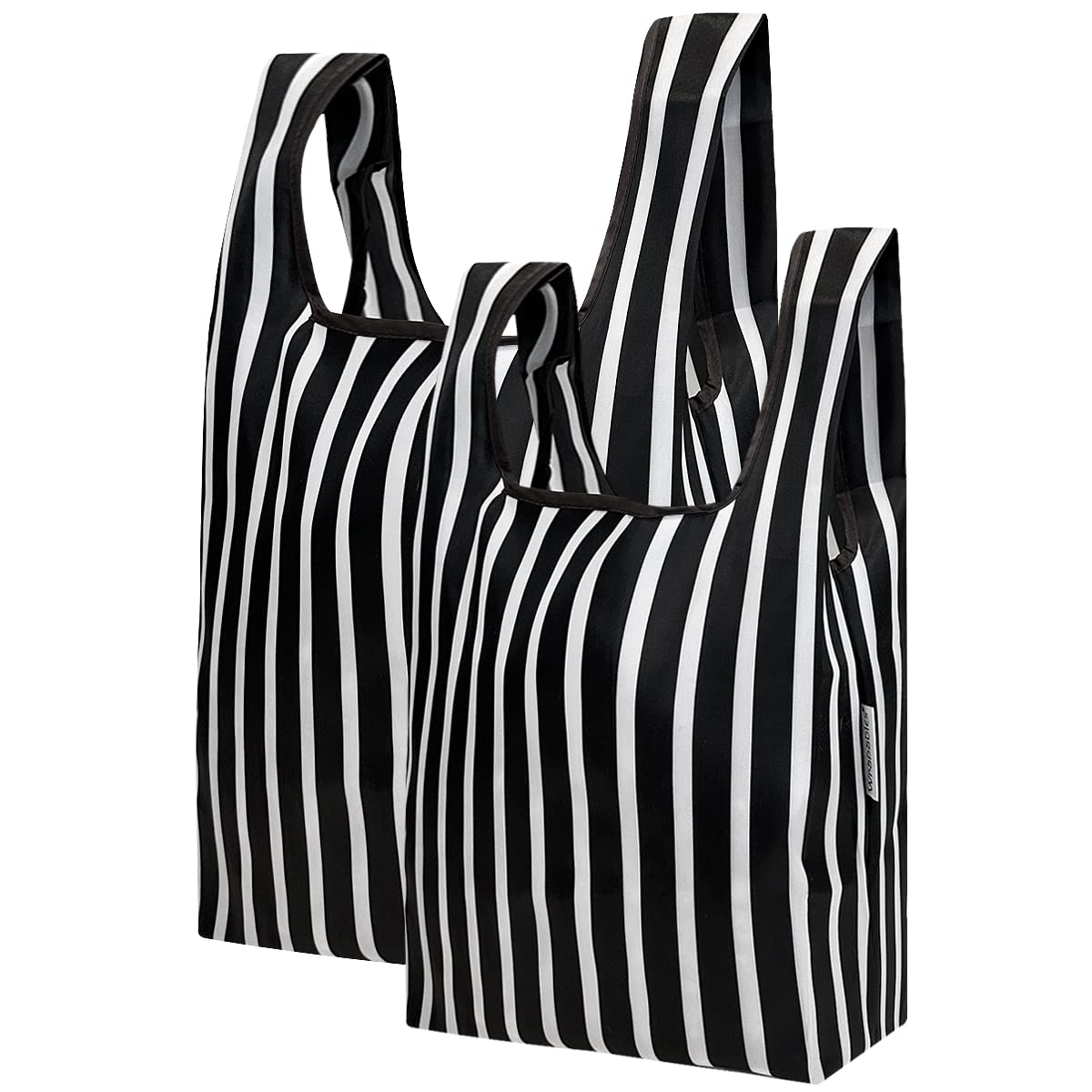 allydrew JoliBag Nylon Reusable Grocery Bag, 2 Pack, Black Stripes