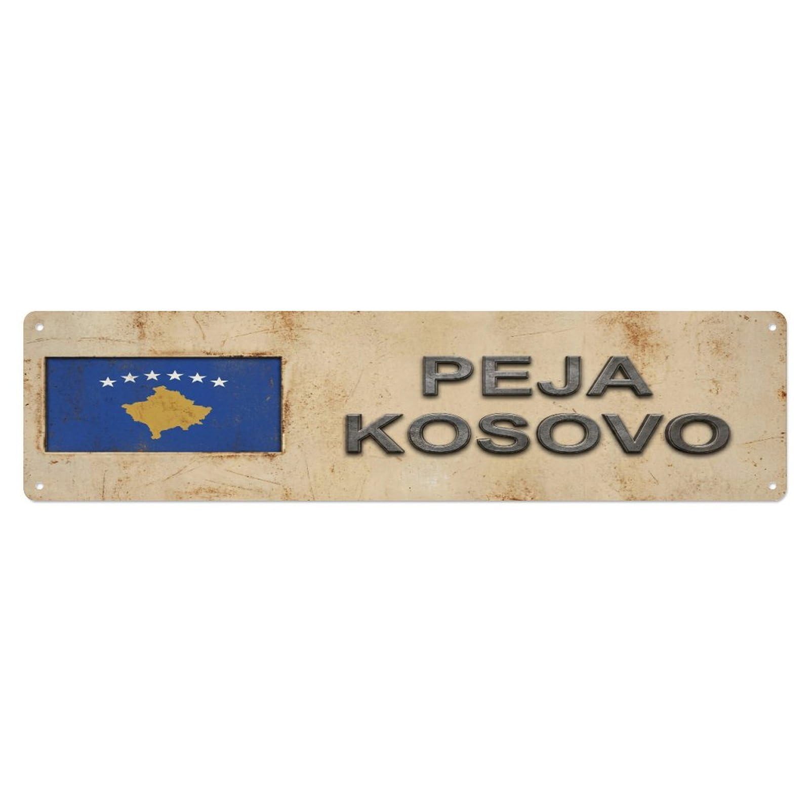 Metal Tin Sign Vintage Peja Kosovo Flag Decor Rustic Travel