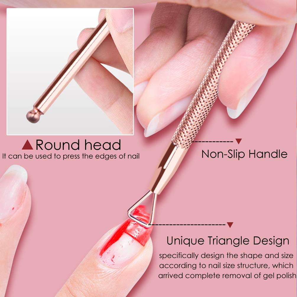 Cuticle Pusher & Cutter set, KINGMAS 2 Pack Gel Nail Polish Remover Tool Triangle Cuticle Peeler Scraper and Spoon Nail Cleanel Stainless Steel Manicure Tools