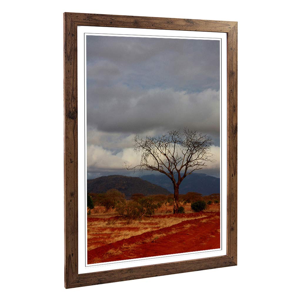 Big Box Art Framed Print of Safari Kenya Africa Landscape Design | Wall Art Picture | Home Decor for Kitchen, Living Room, Bedroom, Hallway, Walnut, A2 / 24.5x18 Inch / 62x45cm