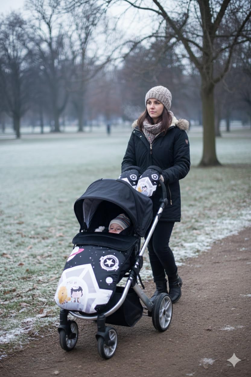 Conjunto de saco más manoplas para silla de paseo universal, saco bebe invierno más manoplas con polar extrasuave, saco carro bebé impermeable, desmontable, doble apertura, resistente hasta -15 grados