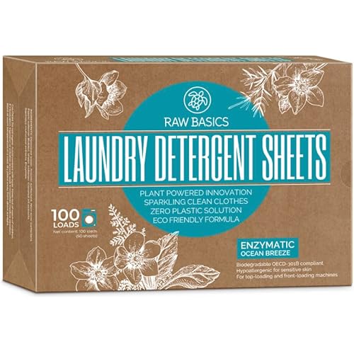 Laundry Detergent Sheets - Ocean Breeze Scent - Zero Waste, Plastic Free Natural Soap - Travel Size Essentials for Washing Clothes, 100 Loads