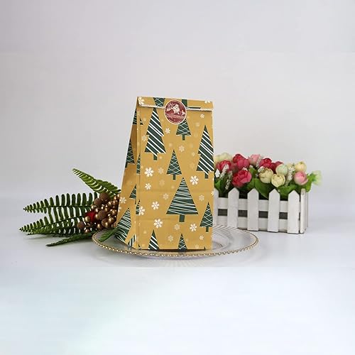 Miniatura 2 de Bolsas de regalo de Navidad, 24 bolsas de papel de Navidad, 24 calcomanías de Navidad, bolsa de regalos de Navidad, suministros de fiesta