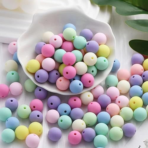 Miniatura 4 de Jmassyang 40 cuentas redondas de plástico pastel acrílicas de color caramelo de 0.631 pulgadas (0.630 in), mezcla de colores caramelo, cuentas