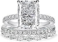 3.5CT Radiant Cut CZ Bridal Ring Set for Women - 3-Piece Sterling Silver Wedding Engagement Rings with White Gold Plating