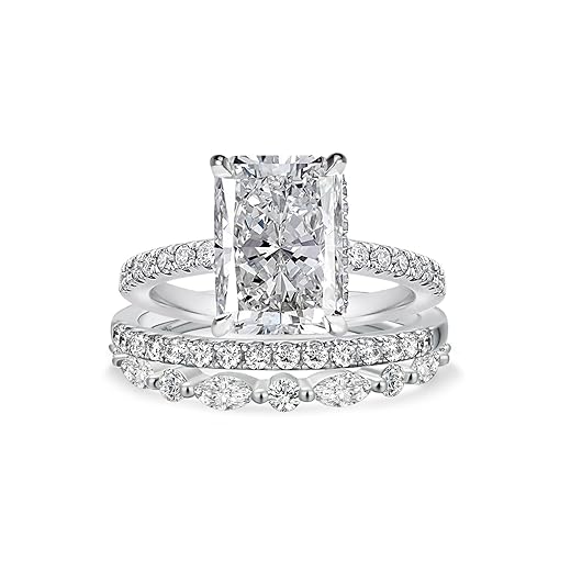3.5CT Radiant Cut Bridal Wedding Ring Set, 3 Pieces 925 Sterling Silver AAAAA Grade Cubic Zirconia Engagement Ring Sets for Women