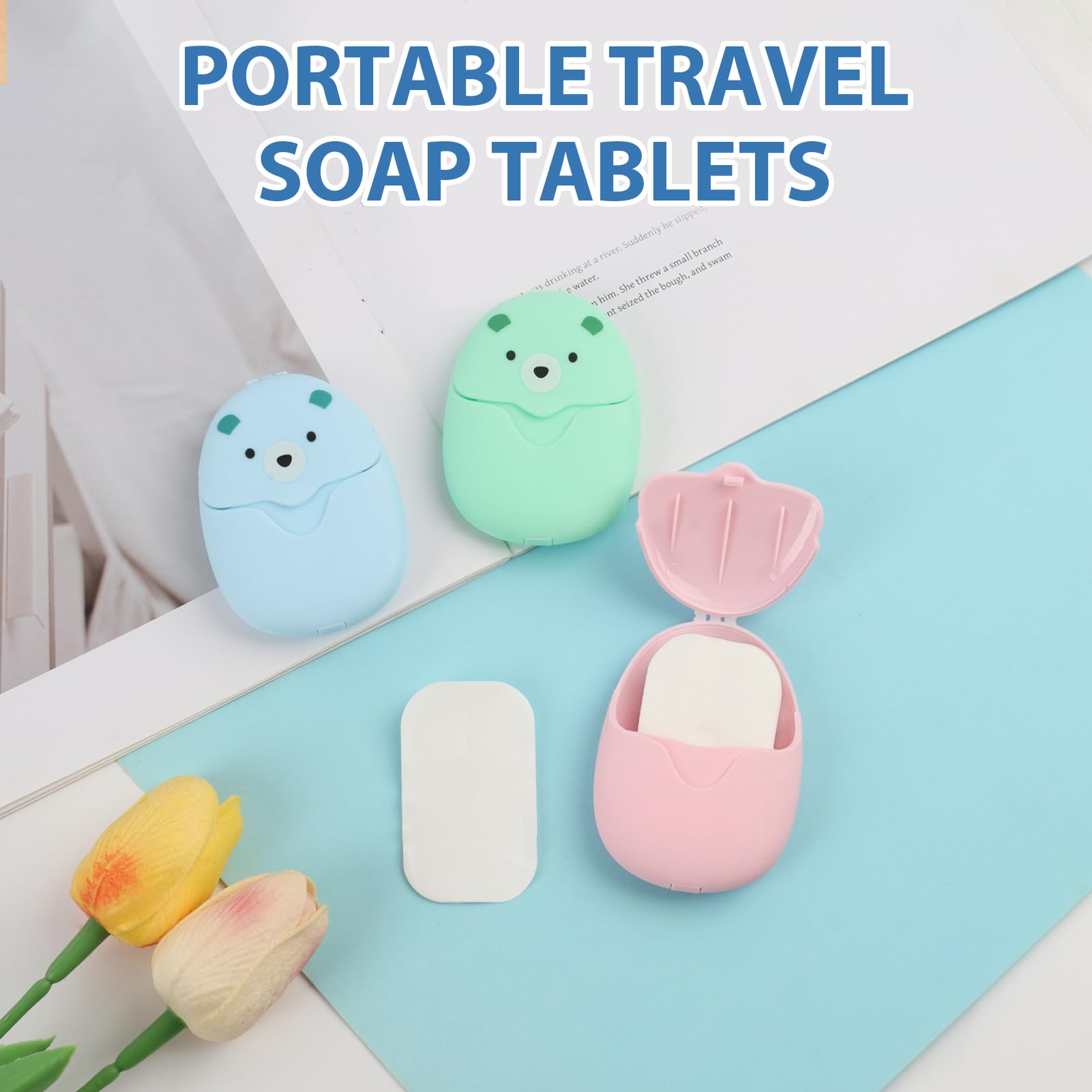6 PCS Feuilles de Savon, Savon en Feuille Portable Biodégradable, Feuille de Savon de Voyage Compacte avec étui, pour Camping, Randonnée, Vacances, Hygiène en Extérieur