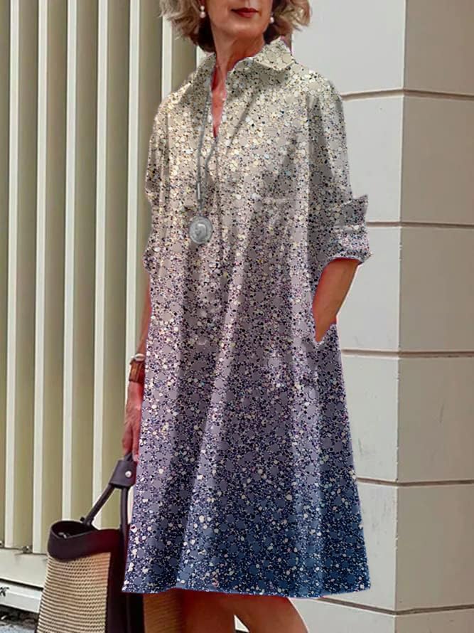 Shirt Dress for Women Floral Plus Size Long Sleeve Collared Button Down 2025 Summer Casual Midi Tunic Tshirt Dress - Image 2