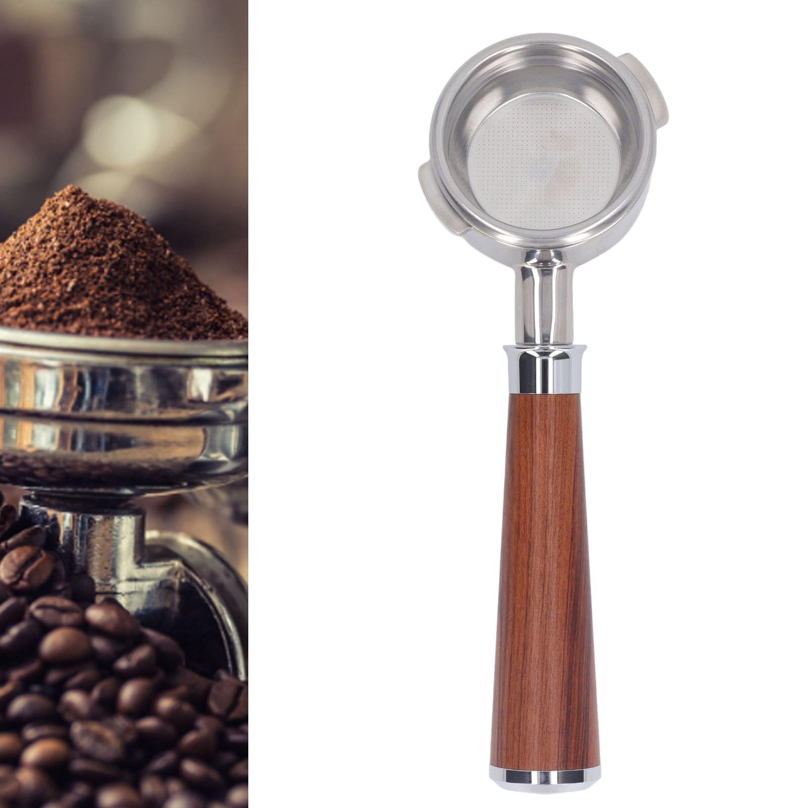 Portafiltro de café, portafiltro de 3 orejas con cesta de filtro de 58 mm for cafetera Nuova, mango de portafiltro de 58 mm, portafiltro sin fondo desmontable de acero inoxidable (un palo de rosa negr