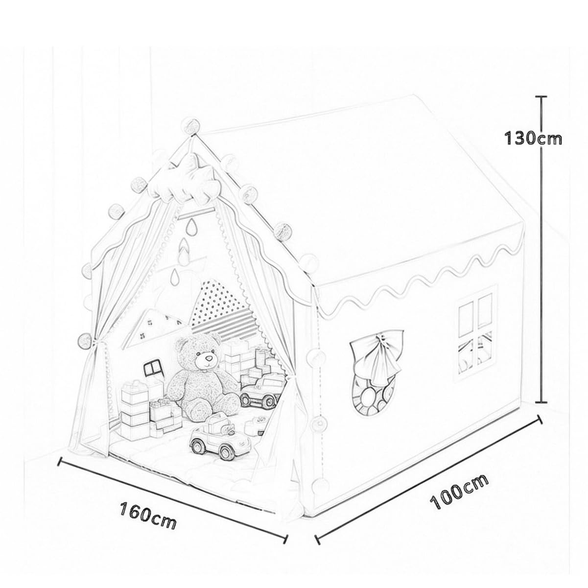 Großes Kinder Spielzelt for drinnen, rosa Prinzessinnen-Spielhaus for Mädchen, faltbares Spielzelt for Kinderzimmer