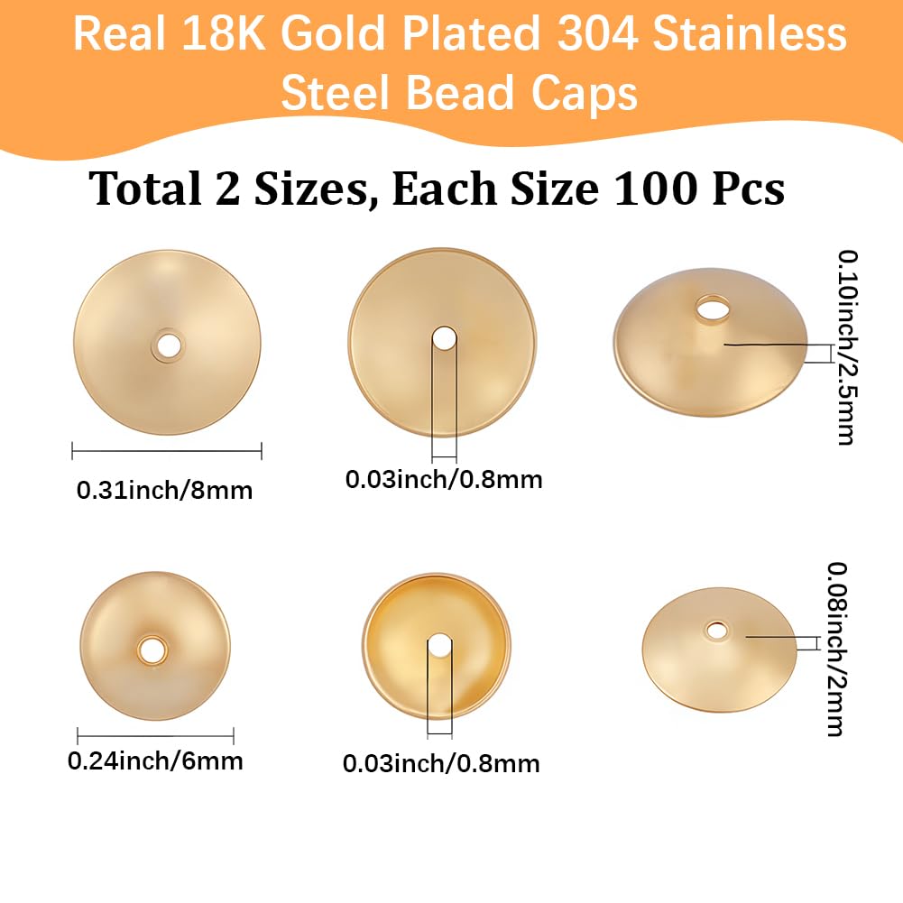 Beebeecraft 200 Pezzo 6/8 Tappi A Sfera in Acciaio Inossidabile da 304mm Tappi Distanziatori A Mezza Sfera Placcati in Oro 18K per Bracciali Collane Orecchini e Altri Gioielli.