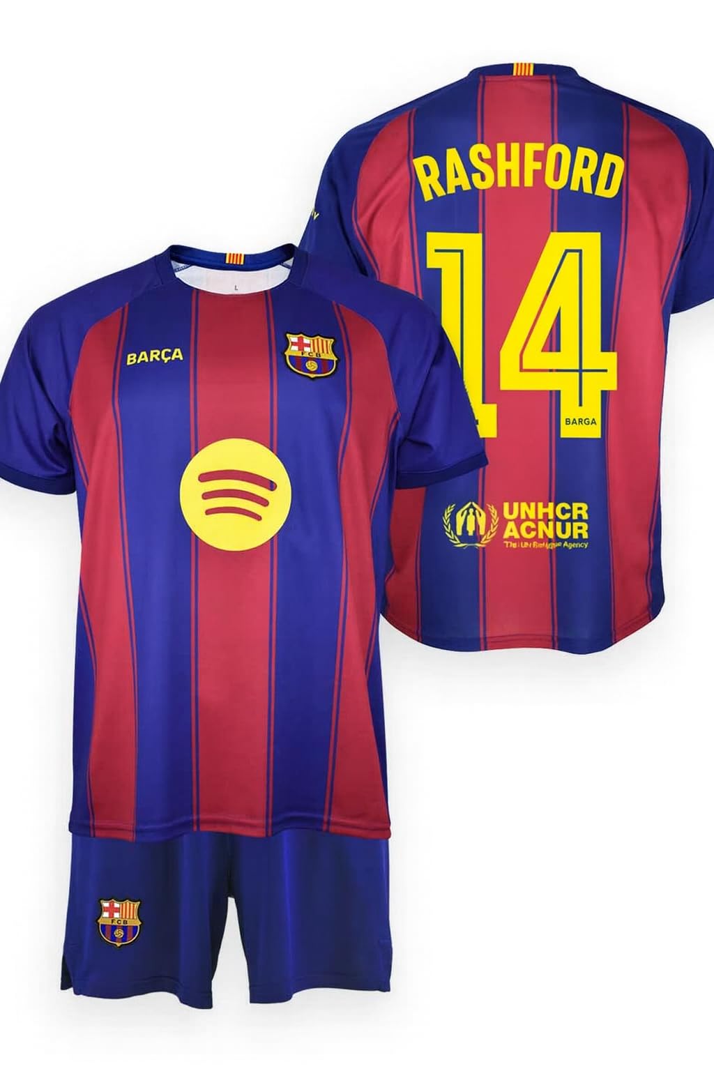 FC Barcelona Kinderset – T-Shirt und Hose Rashford Nr. 14 – 1. Team 25/26 – offizielle Replik Größe 12 Jahre