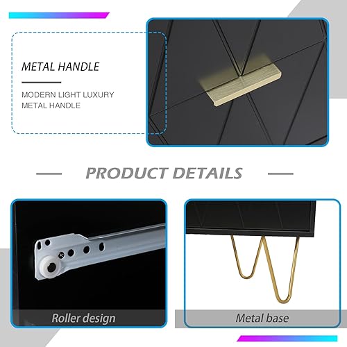 Miniatura 6 de ANBUY Cómoda negra para dormitorio con 6 cajones anchos cómoda moderna y alta de cajón de madera con patas metálicas doradas para dormitorio sala de