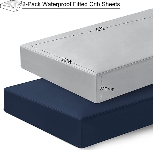 Miniatura 7 de david's kids Paquete de 2 sábanas ajustables impermeables para cuna, ultra suaves y transpirables, para niños y niñas, neutrales, se ajustan a