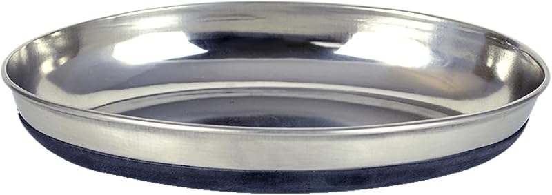 Our Pets Oval Stainless Steel Cat Dish with Rubber Base, 1 Cup, Anti Slip | Holds wet or dry meals, easy to clean and durable, grippy bottom keeps it in place at mealtime, ideal for kittens and seniors