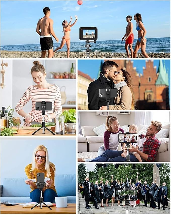 Image of Kratos Upgraded 2026 Extendable Selfie Stick Tripod Stand up to 100 cms Long, 360 Rotation, Compatible with iPhone, Samsung, Vivo, Redmi, Oppo, Gopro and All Smartphones with Bluetooth Remote