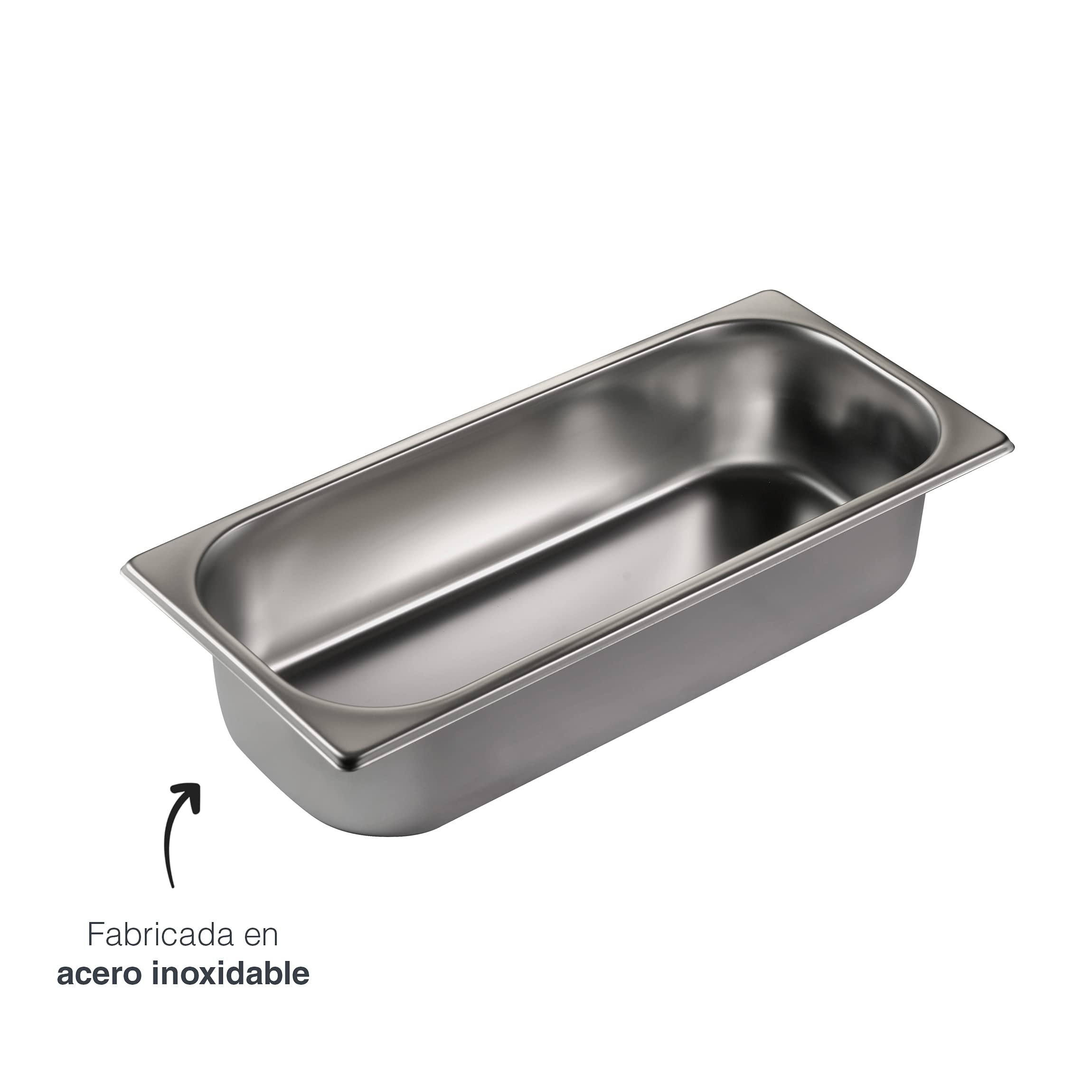 LACOR 66178 - Vaschetta, Contenitore, Vassoio in Acciaio Inox 18/10, gelatiera, conserva Gelato, Bordi sagomati, impilabile, Lavabile in lavastoviglie, 360 x 165 x 80 mm