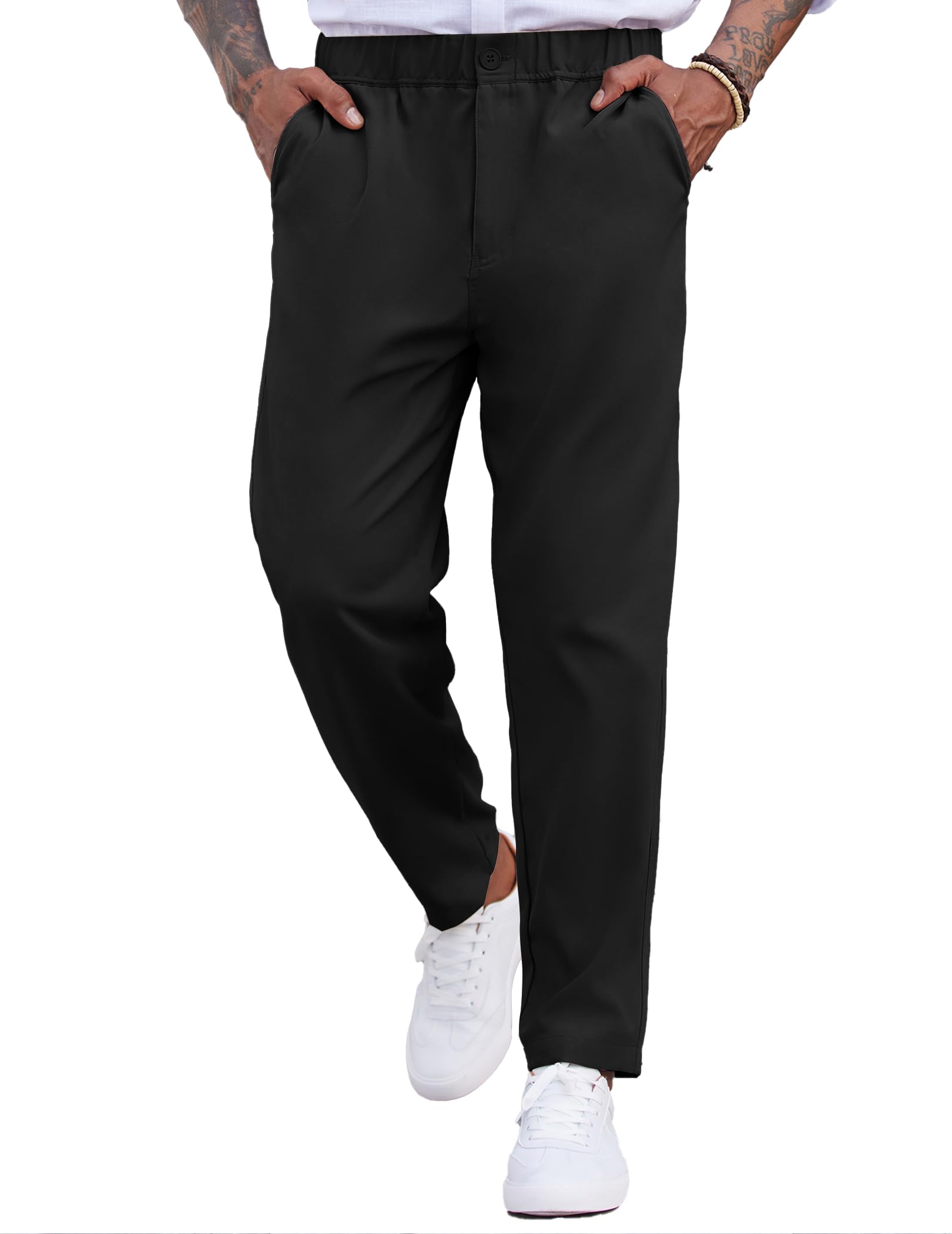 COOFANDYMen's Casual Pants Relaxed Fit Flat Front Expandable Waist Chino Slack Trousers