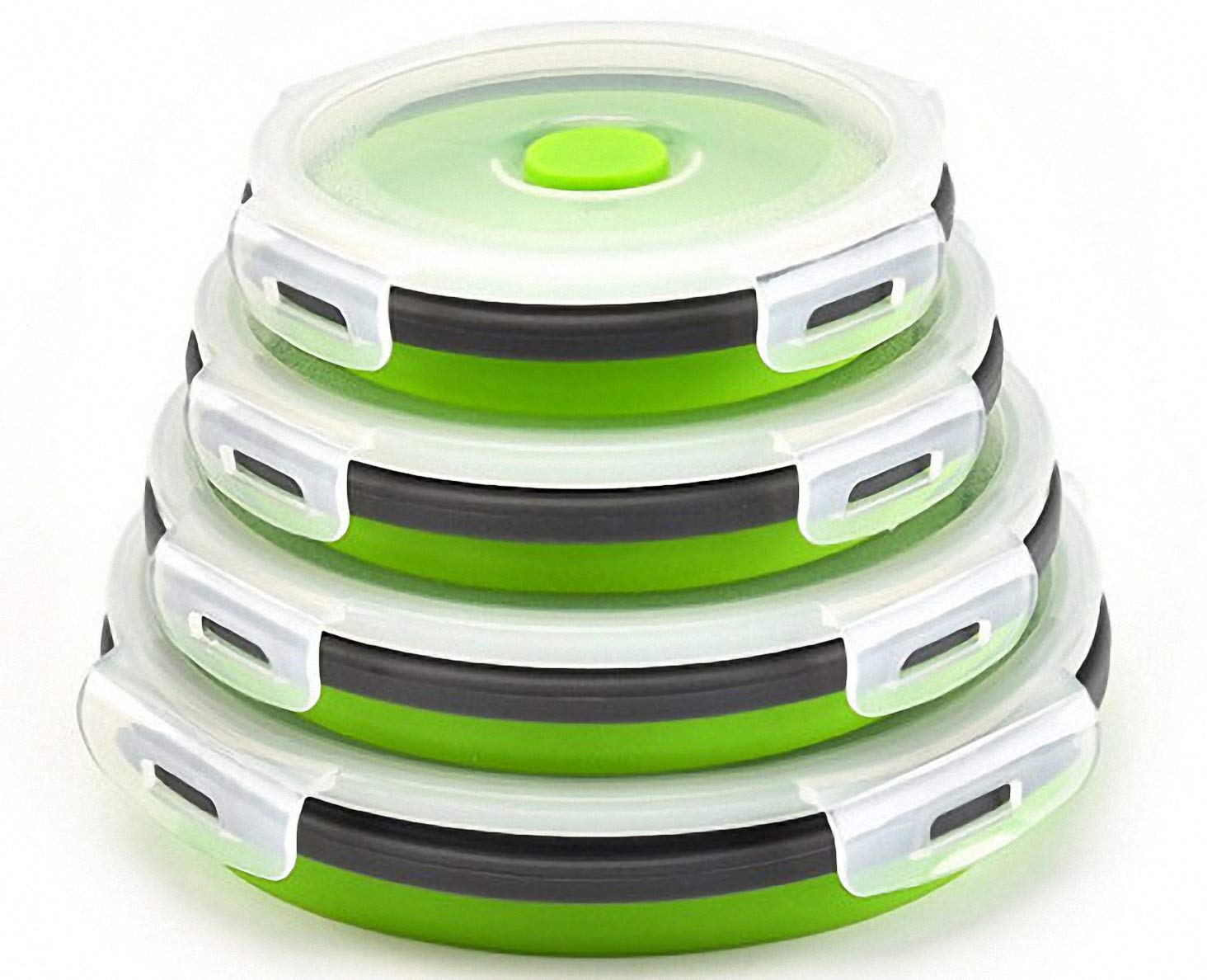 Ulalaza Silicone Collapsible Bento Storage Lunch Food Container Box for Microwave Freezer Dishwasher Safe BPA Free Set of 4