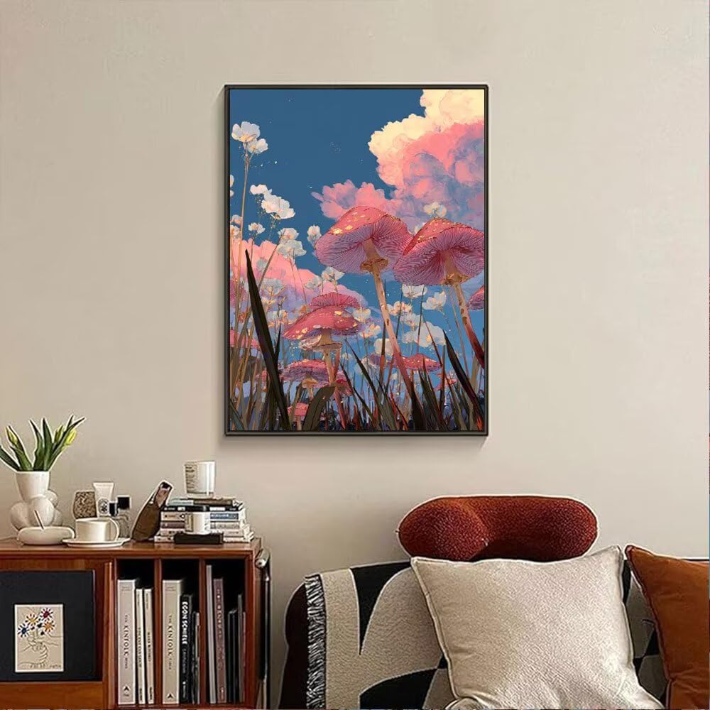 Grzyb Różowy Diament Malarstwo Dorosłych Zestawów, 5D Okrągłe Diamenty Malarstwo Dzieci Malarstwo, Diamant Art Haft Cross Stitch Obrazy, Mozaika Sztuka Do Dekoracji Ściany 100x130cm hJ8-702