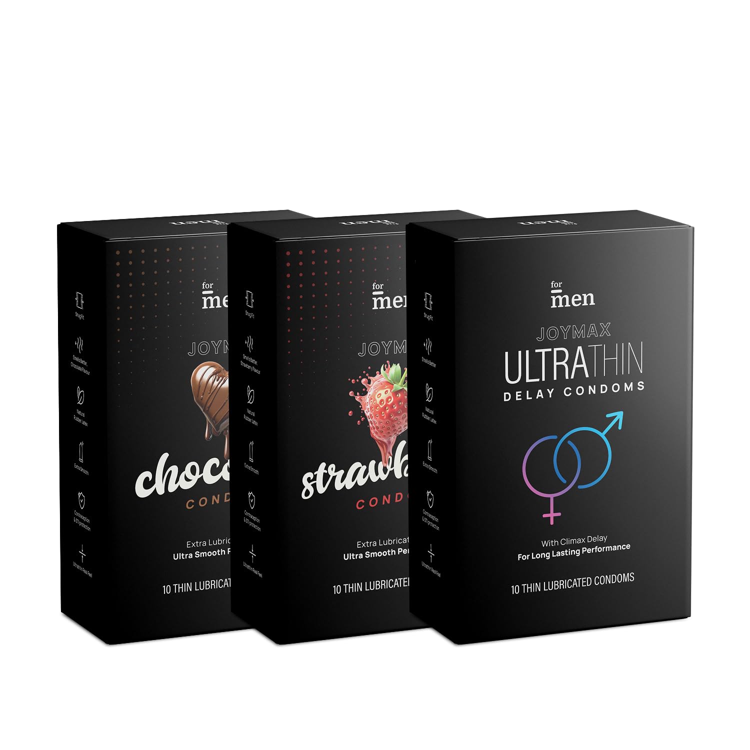 ForMen Joymax Premium Pleasure Condoms Kit For Men | Delay & Dotted Condoms With Chocolate & Strawberry Flavored | Disposable Pouches - Pack Of 3-image-37