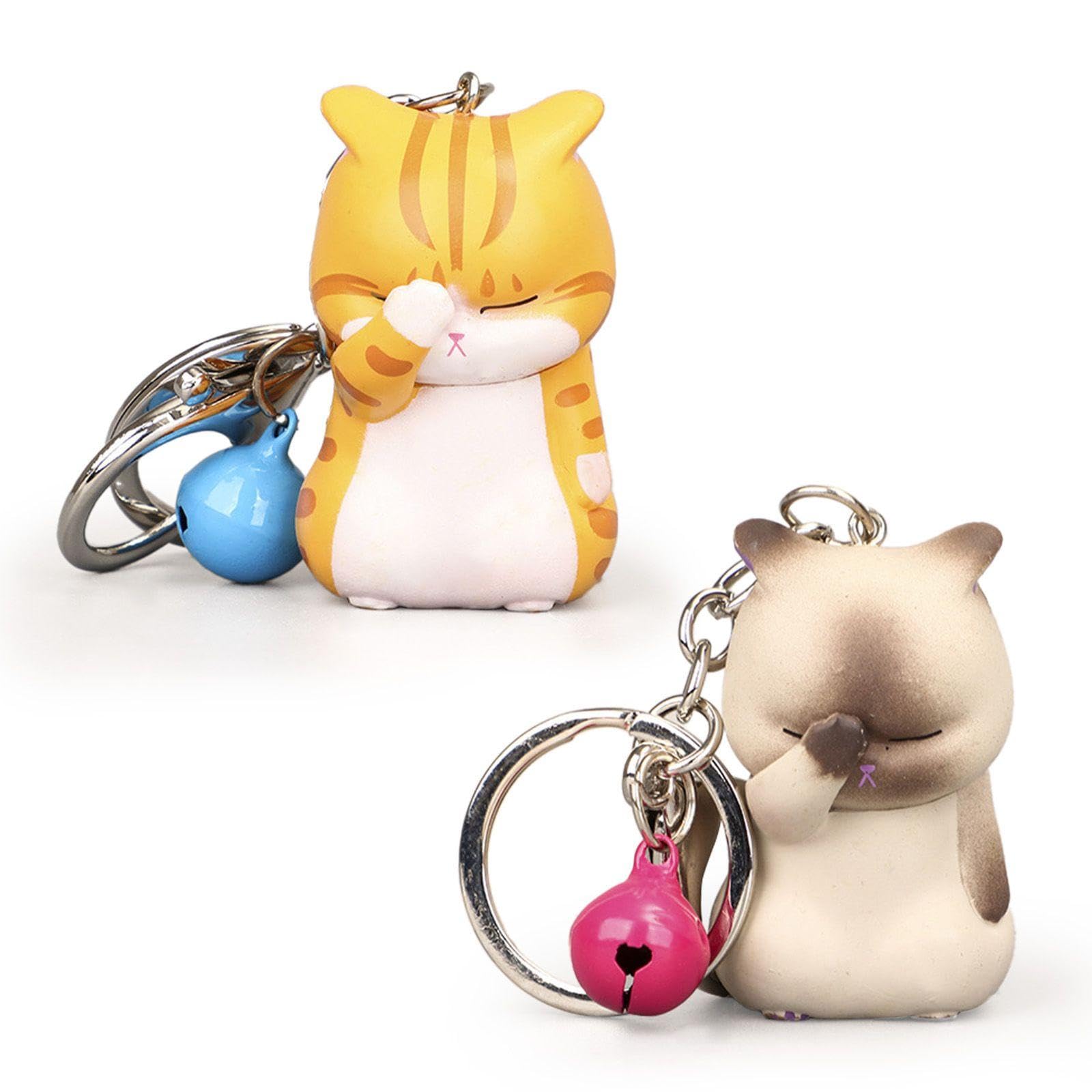 2 Pieces of Cat Keychains, Fun Cartoon Keychains, Cute Cat Keychains, Bag Pendants (Yellow, Gray)