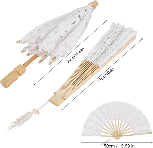 Miniatura 7 de Paraguas de encaje + ventilador plegable decorativo, sombrillas de boda para novia, con mango de madera, para dama, mujer, decoración de fiesta,