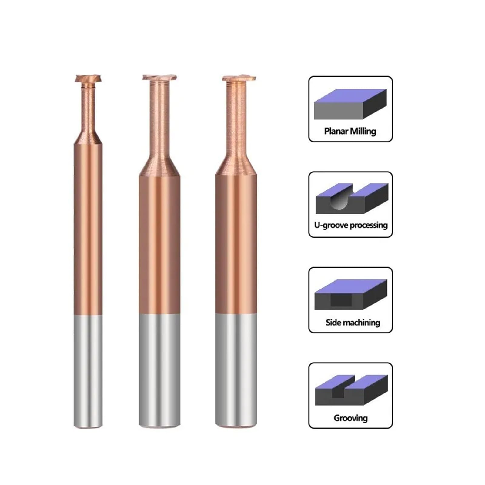 Fresa con ranura en T, fresa de extremo de carburo recubierto de TiCN de 4 flautas for herramienta metalúrgica de madera, enrutador de máquina CNC, herramienta de fresado(6x2x3x9.5x50)