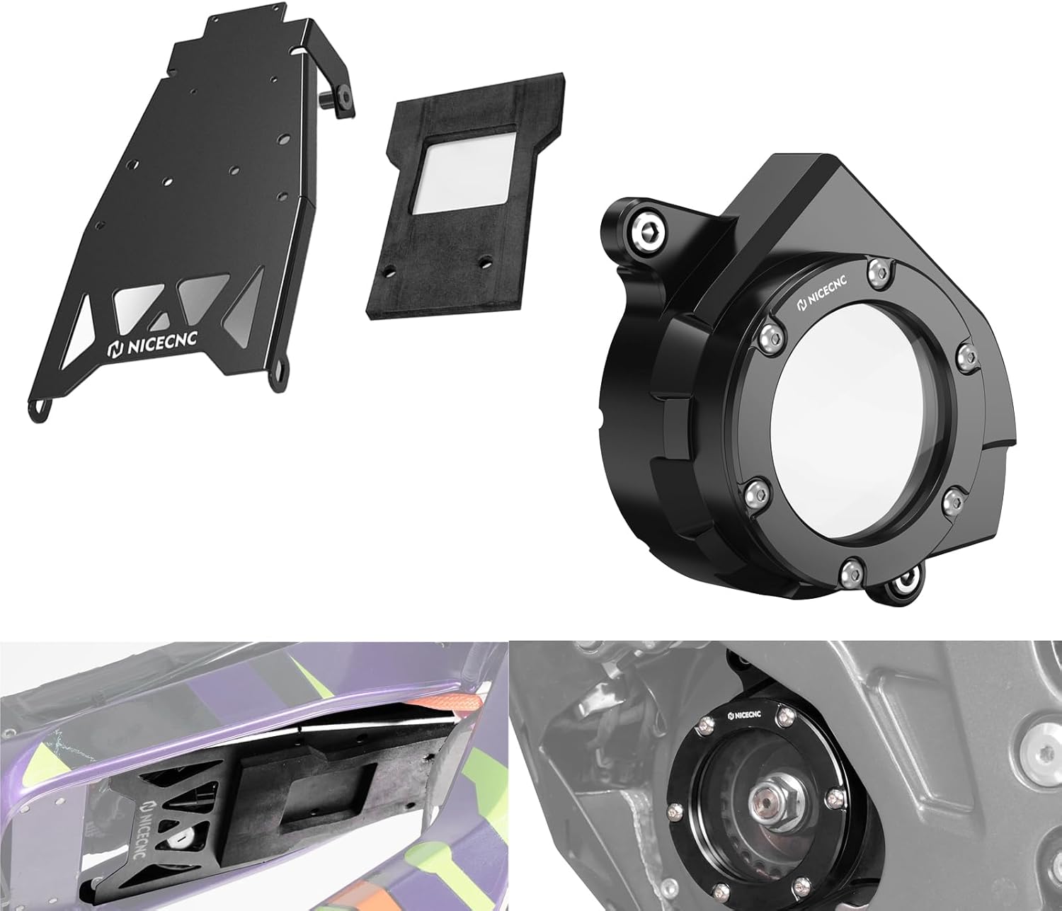 NICECNC Battery Front Fender Plate & Transparent Pulley Sprocket Cover Compatible with Surron Light bee X/S/ L1E,Compatible with Segway X160 X262 See Fitment