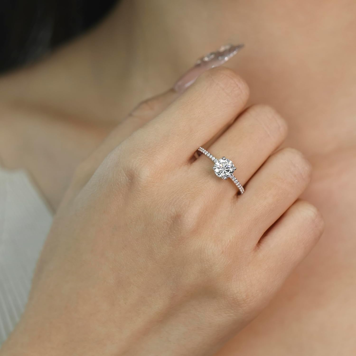 AGVANA Vows in Brilliance 0.4-1.2 Ct. Tw. Lab Grown Diamond Solitaire Ring in Sterling Silver (0.3-1 Carat Main Stone) Engagement Promise Anniversary Wedding Ring for Women (D-E Color, VS Clarity) - Image 3