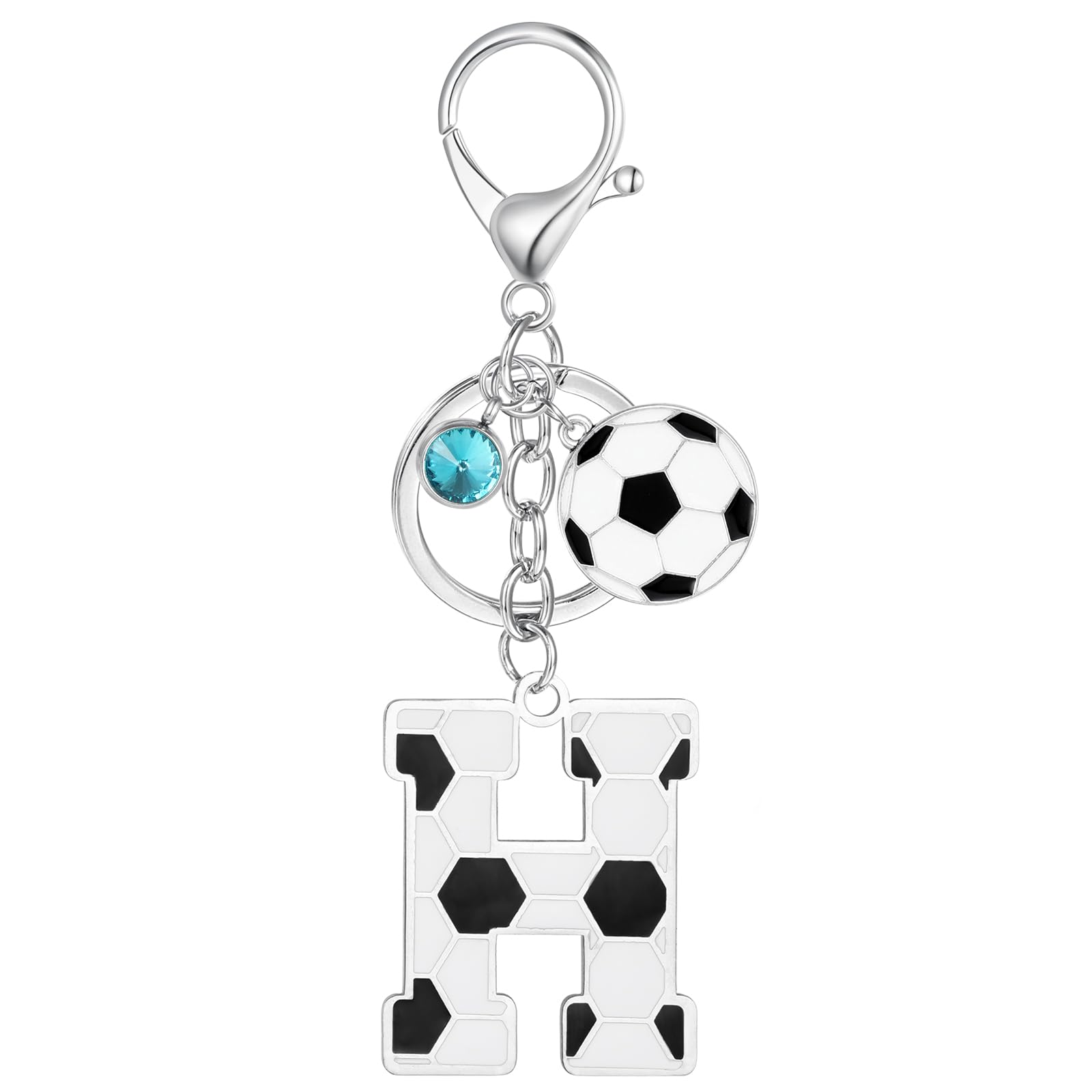 MWOOT Football Alphabet Initial Letter Keychain, Soccer Design Name Keyring with Rhinestone Football Pendant for Boys Girls, Football Lovers Keyring Gifts for Door Car Key Backpack Decor(H)