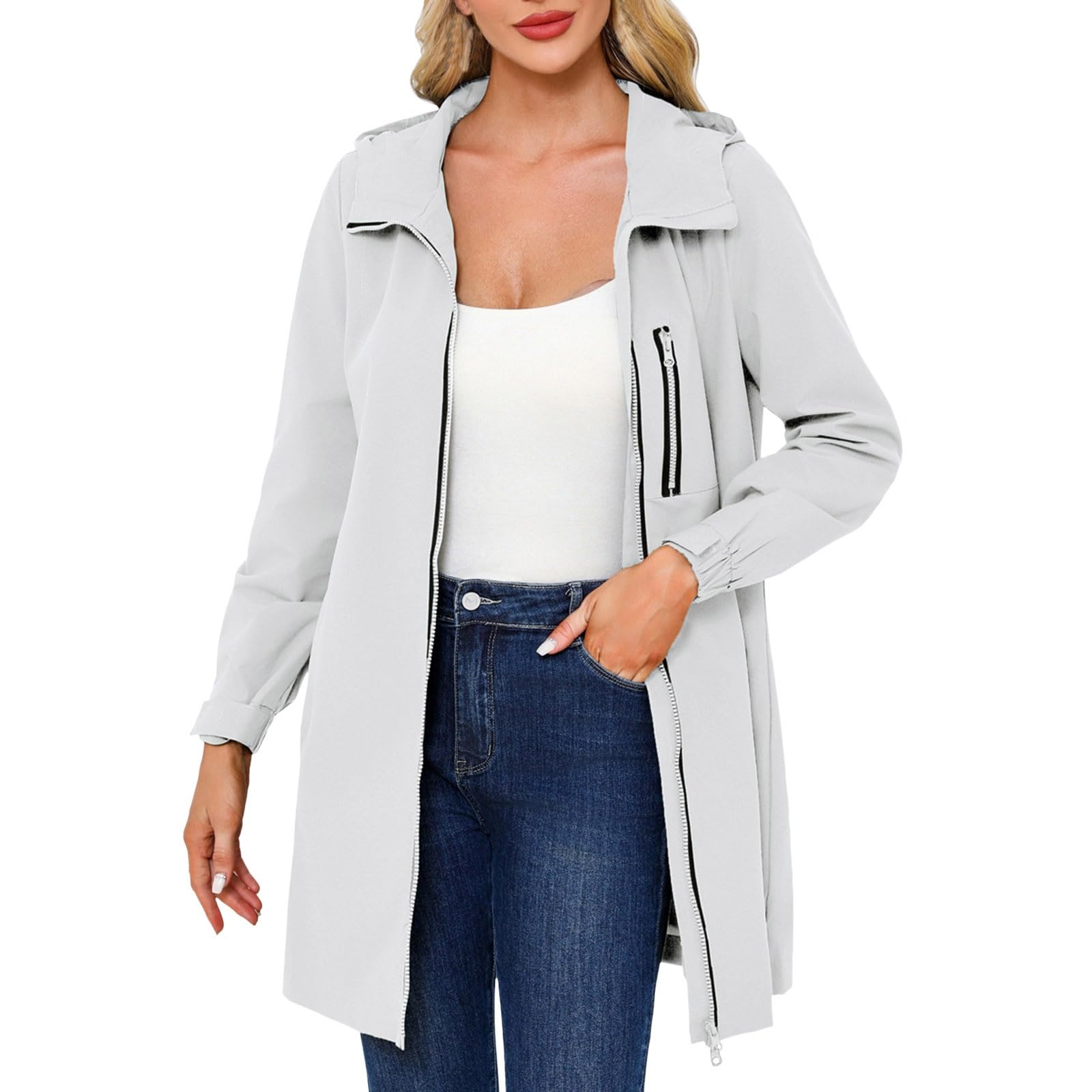 Generisch Giacca da donna per le mezze stagioni, trench con cappuccio, impermeabile, impermeabile, giacca a vento, poncho impermeabile, impermeabile, impermeabile, impermeabile, per campeggio