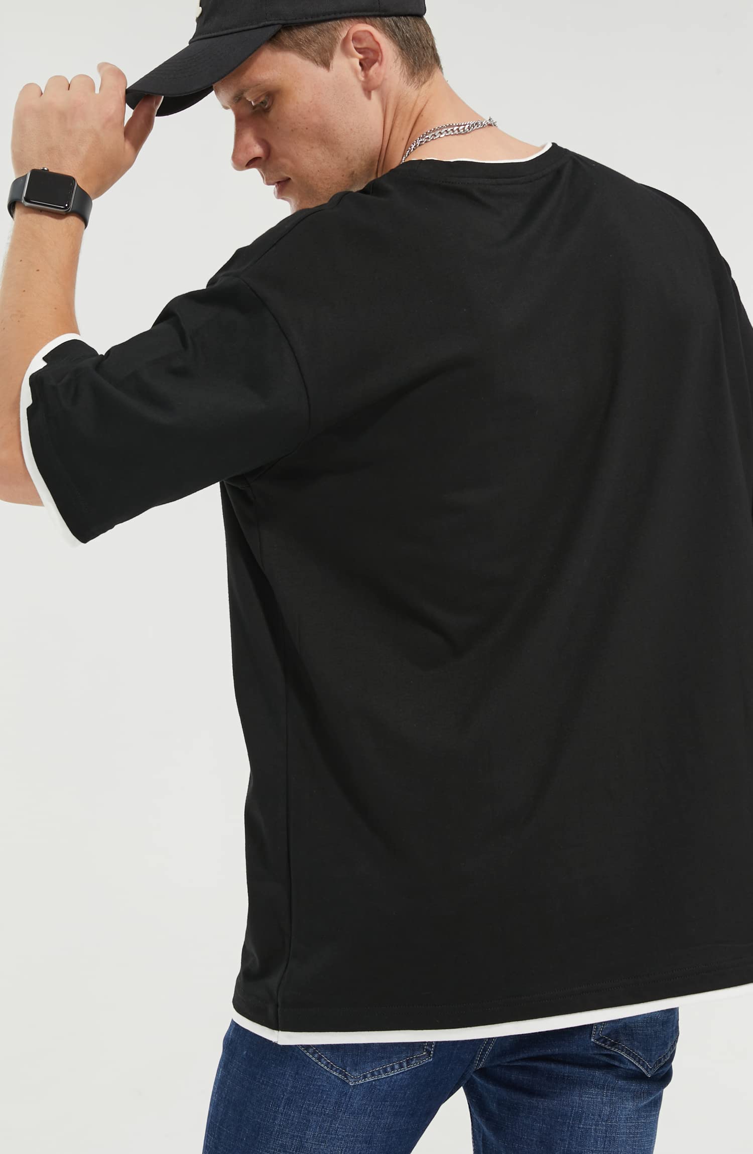 Camisetas Manga Corta Hombre con Contraste de Color Básica T-Shirt Cuello Redondo Verano Ajuste Holgado