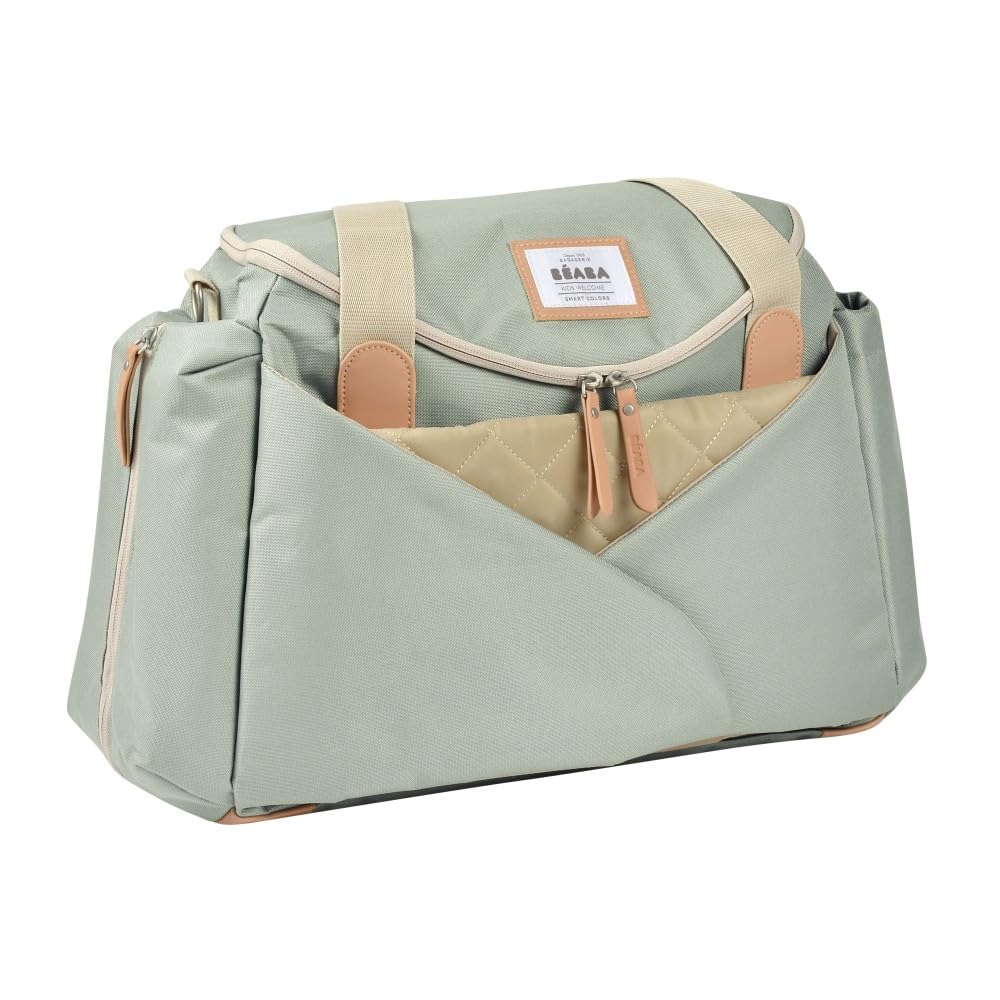 BÉABA, Sac à Langer Sydney II, Modulable, Grande contenance, Rangements multiples, espace à cocoon, Pochette repas isotherme, Système attache poussettes, Anses transport, Vert Sauge