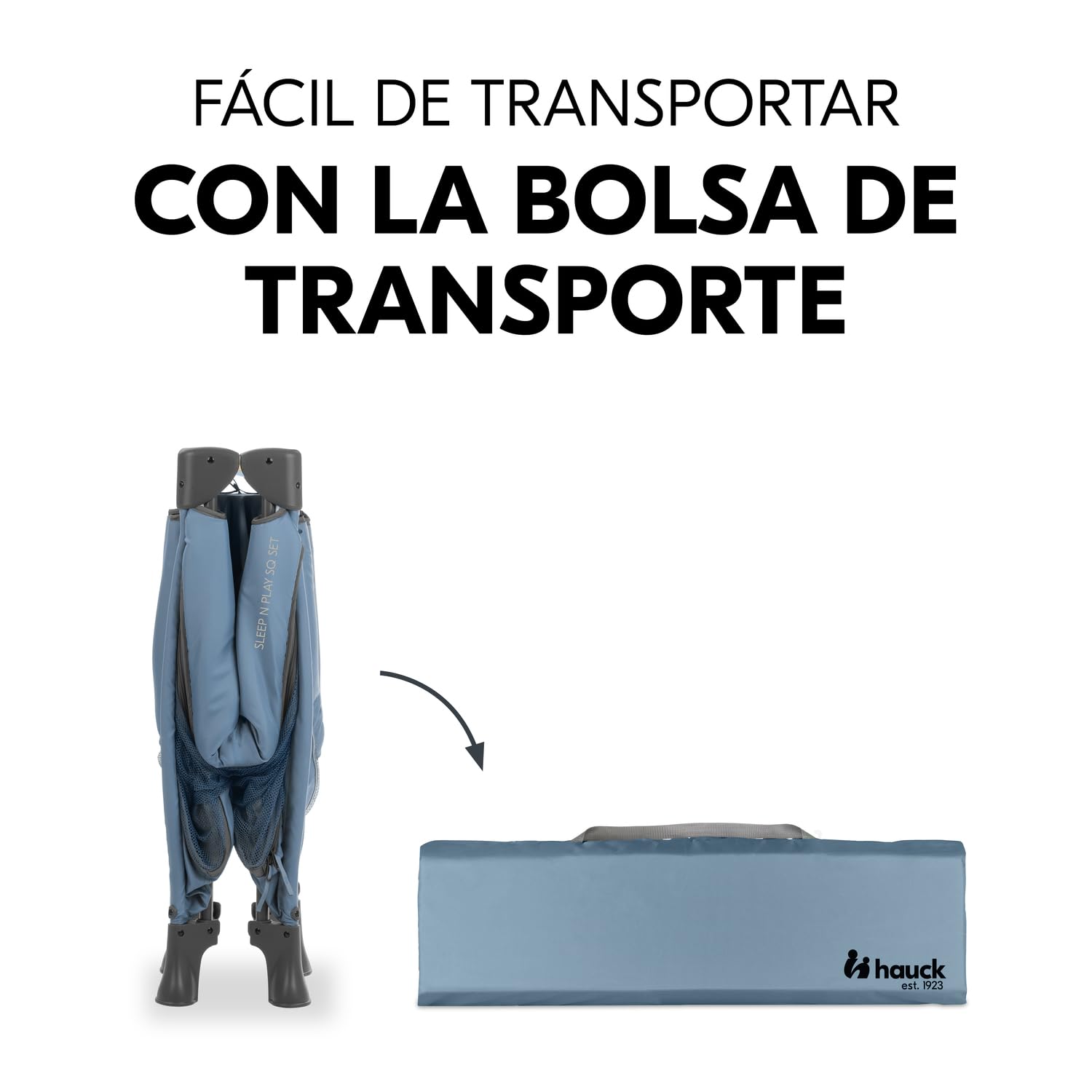 hauck Sleep N Play SQ Set de Cuna de Viaje y Parque Infantil Bebe - Cuna Gemelar con Colchón desde el Nacimiento, Corralito XL Plegable, Parques Infantiles Bolsa de Transporte Incluida - Azul