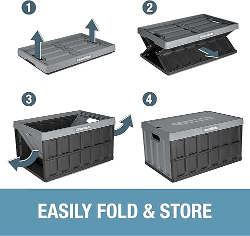 Miniatura 4 de CleverMade Contenedores de almacenamiento plegables con tapas, color océano, paquete de 3 unidades de 62 litros, contenedores de plástico apilables,