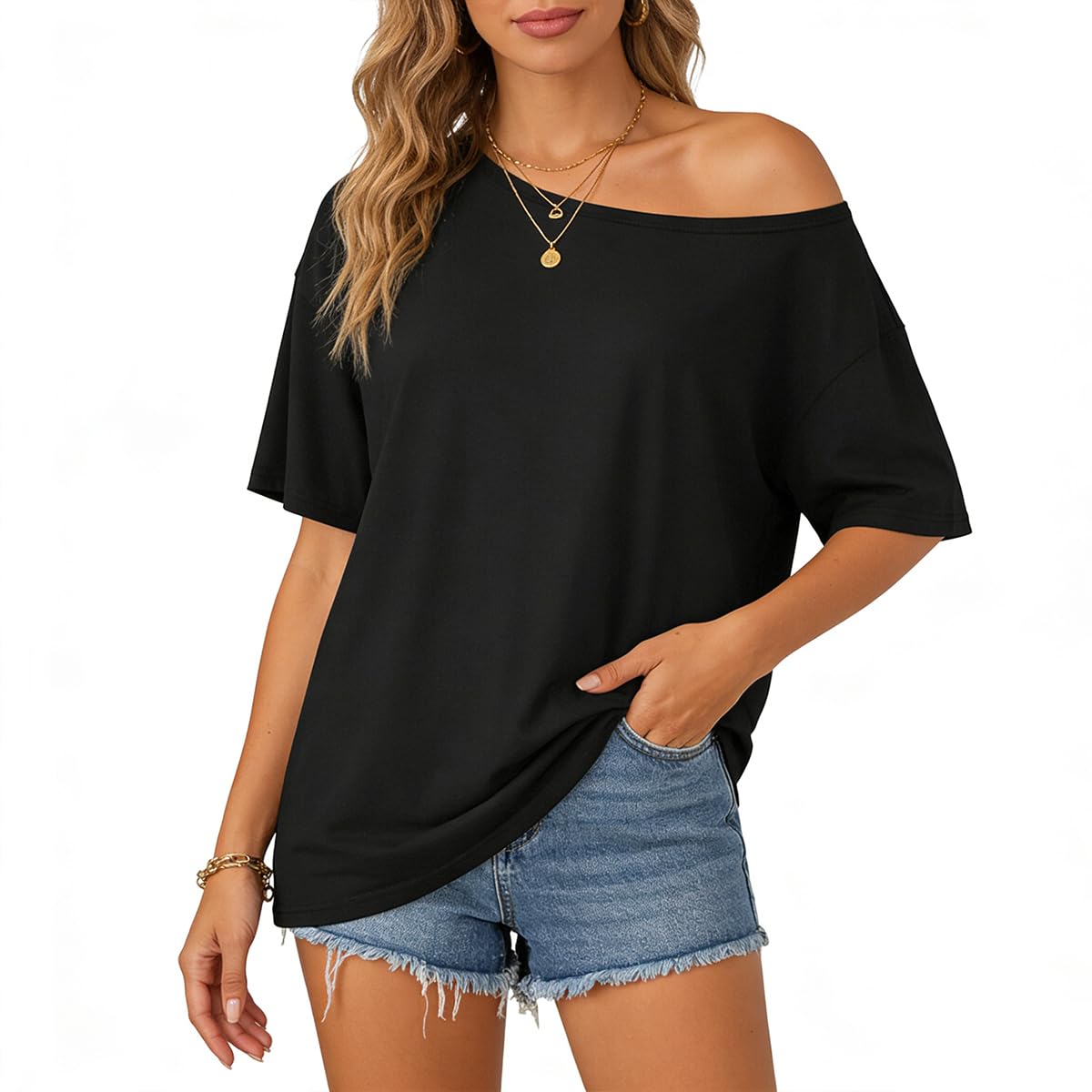 maycreate Women's Off Shoulder Oversized T Shirt-picture-0
