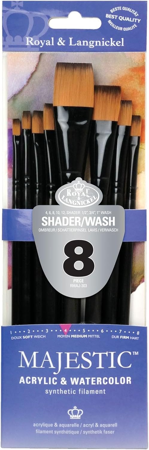 Royal & Langnickel Majestic Flat and Glaze Wash Artist Brush Set, 8-Piece